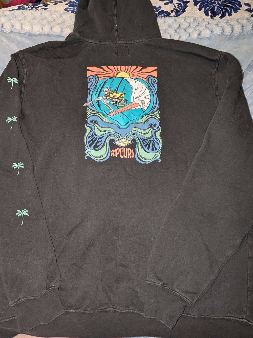 Rip Curl Men’s Black Graphic Hoodie - Surf Skeleton Design